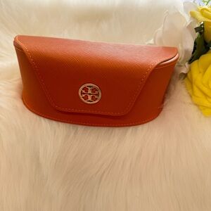 Tory Burch Hard Shell Sunglasses Case Orange Gold Logo Lined Medium